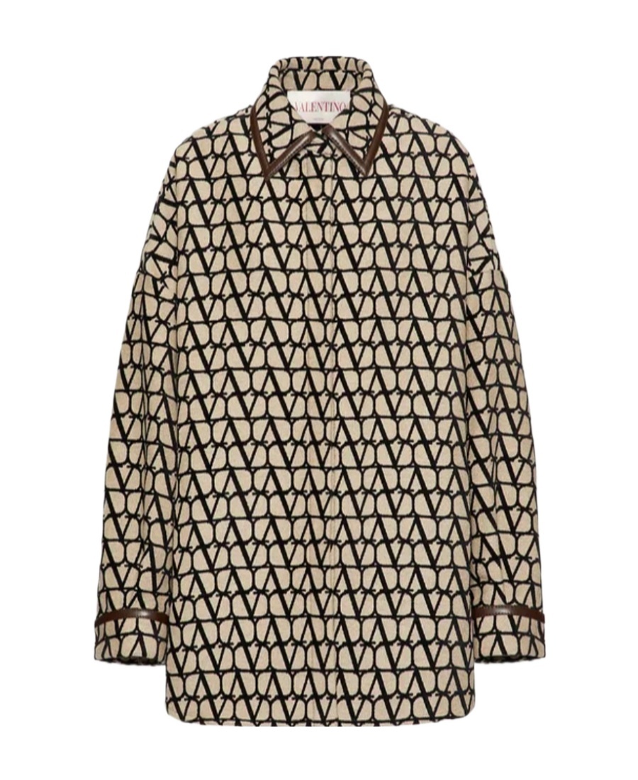 Valentino Logo Jacquard Canvas Shirt Jacket In Nude