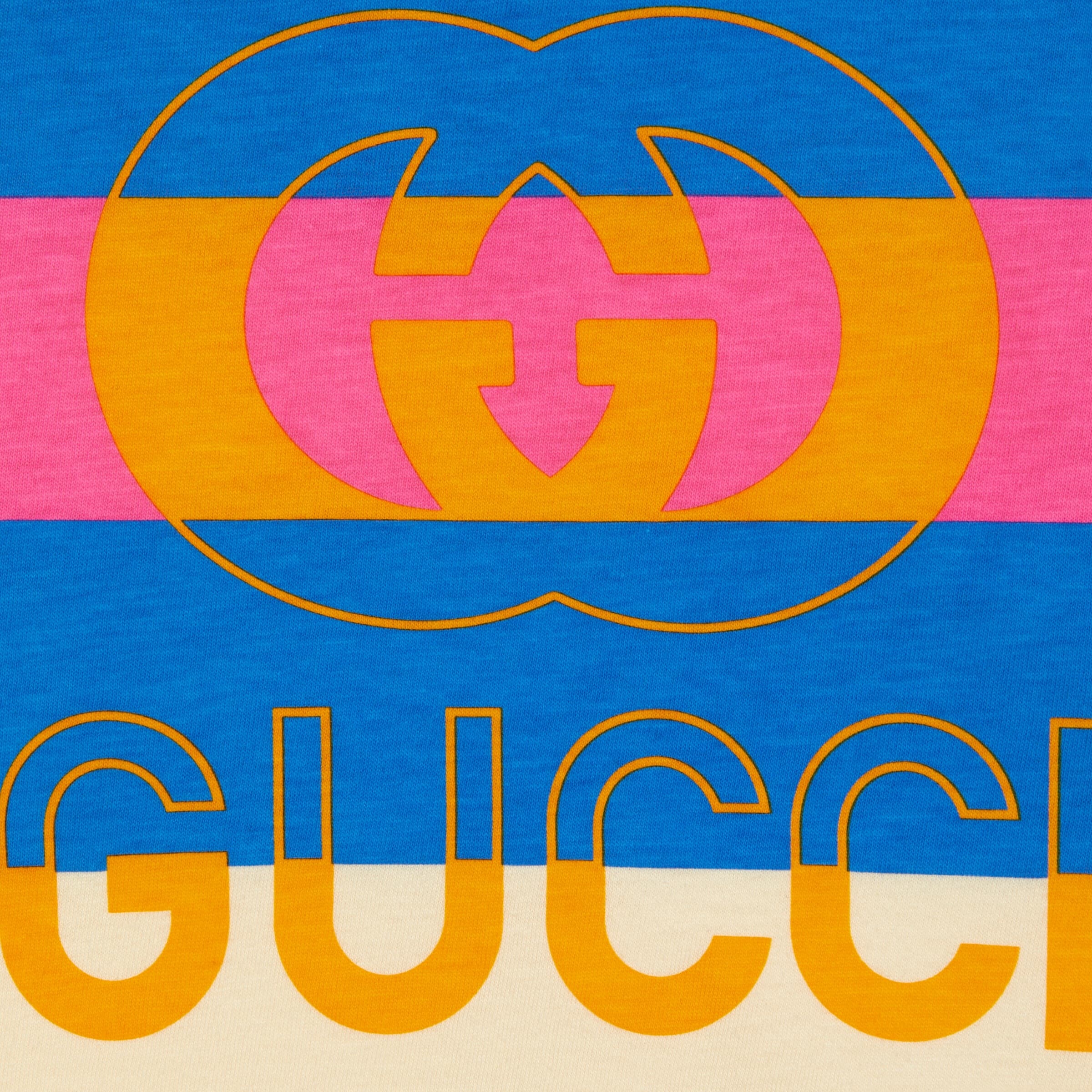 Gucci Web Stripe Print T-shirt In Blue