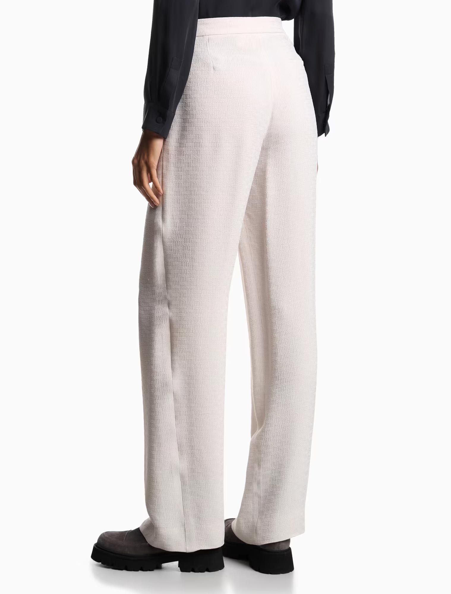 Emporio Armani Icon Trousers In Fluid Armure Fabric In White