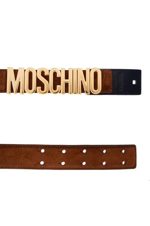 Moschino Logo-plaque Suede Belt In Brown