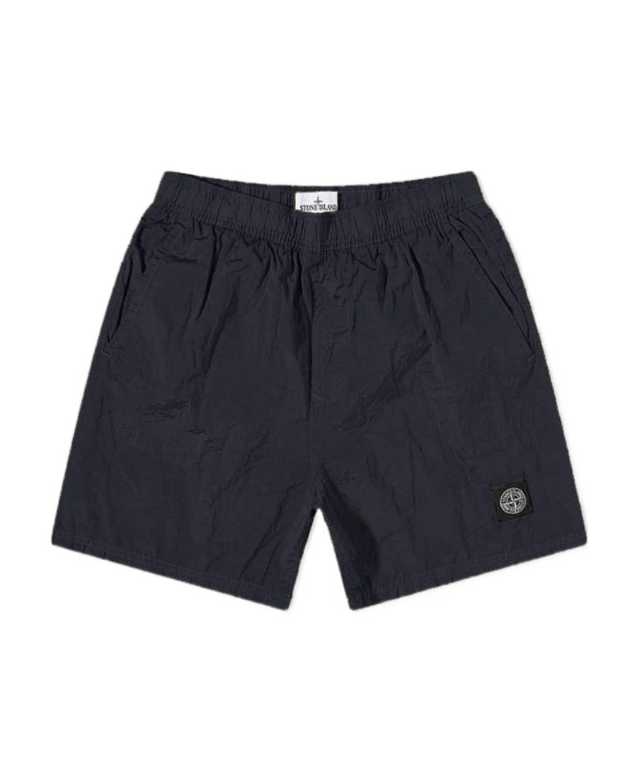 Stone Island Compass-badge Crinkled Shorts In Blue