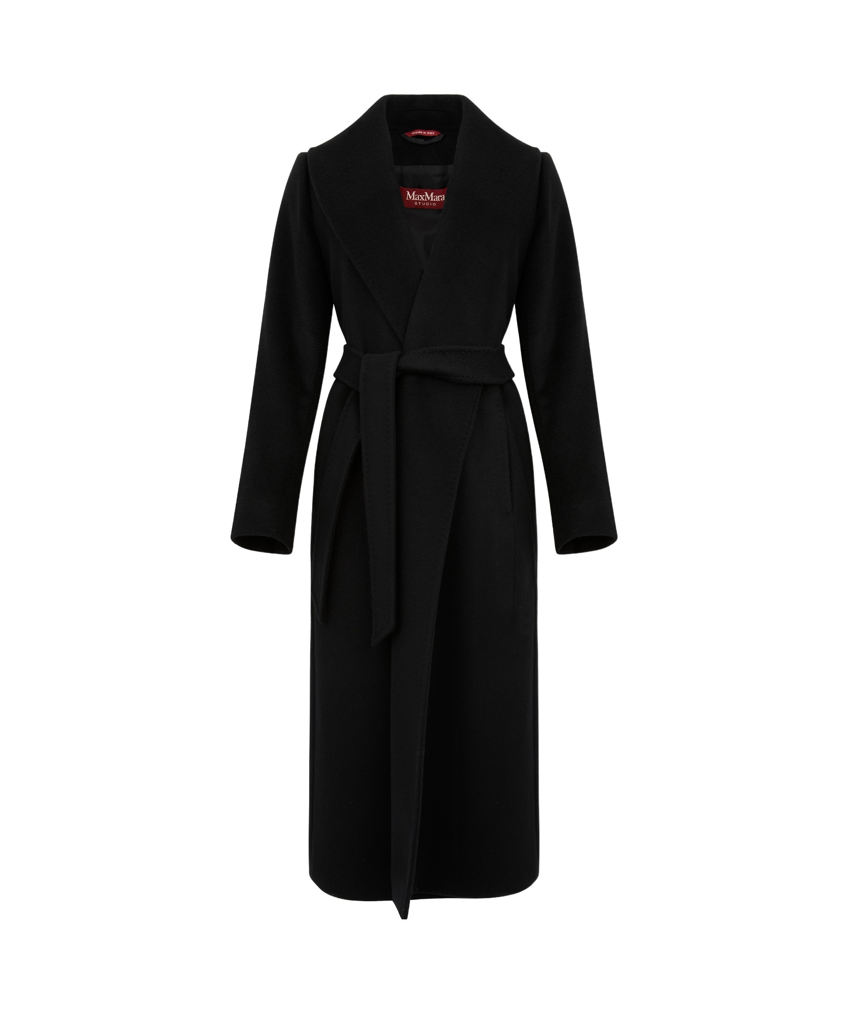 Max Mara Long Belted Coat In Black