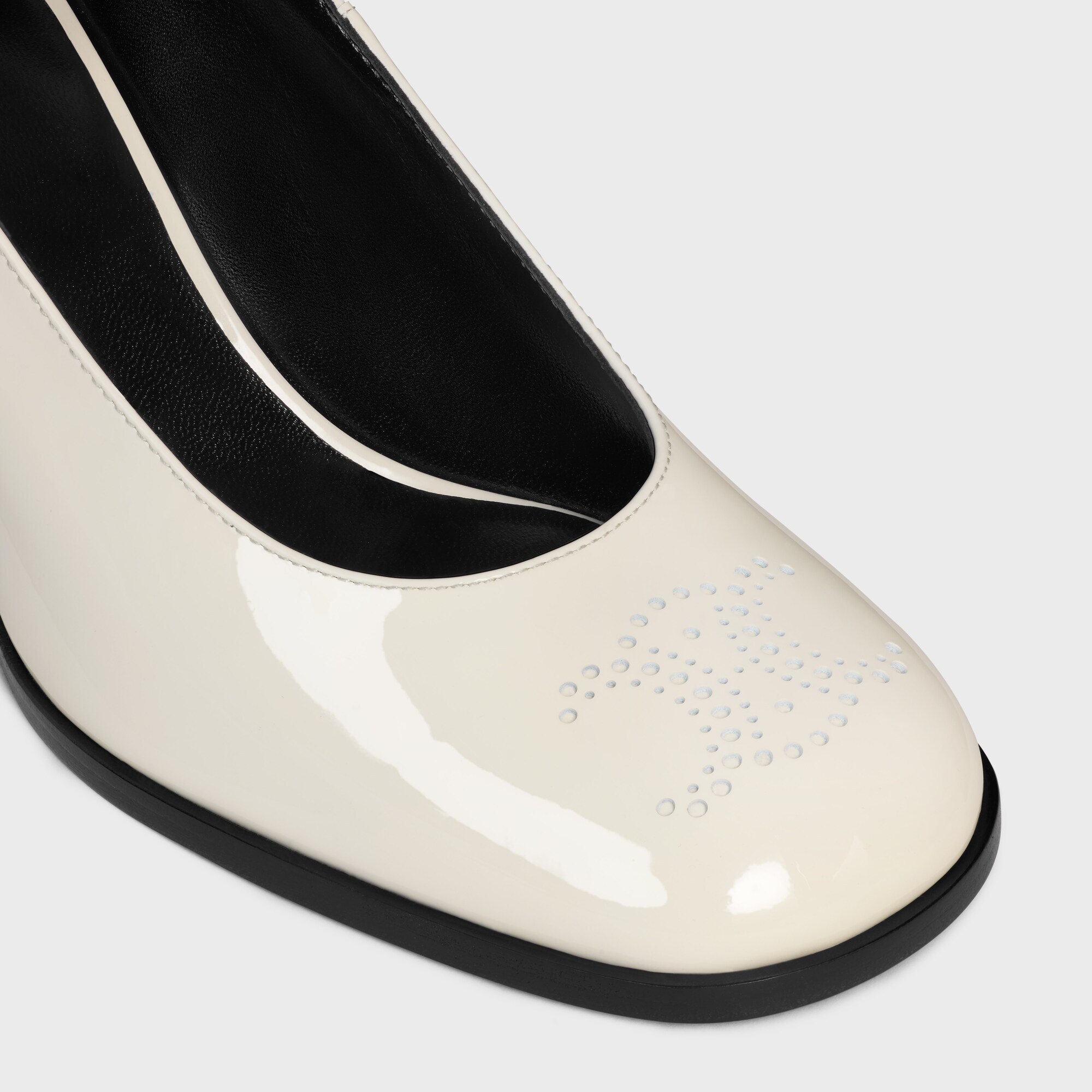 Celine Lily Perforated Triomphe Babies In Patent Calfskin In White
