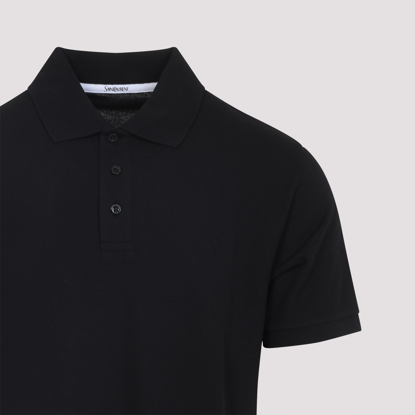 Saint Laurent Classic Cotton Pique Polo Shirt In Black