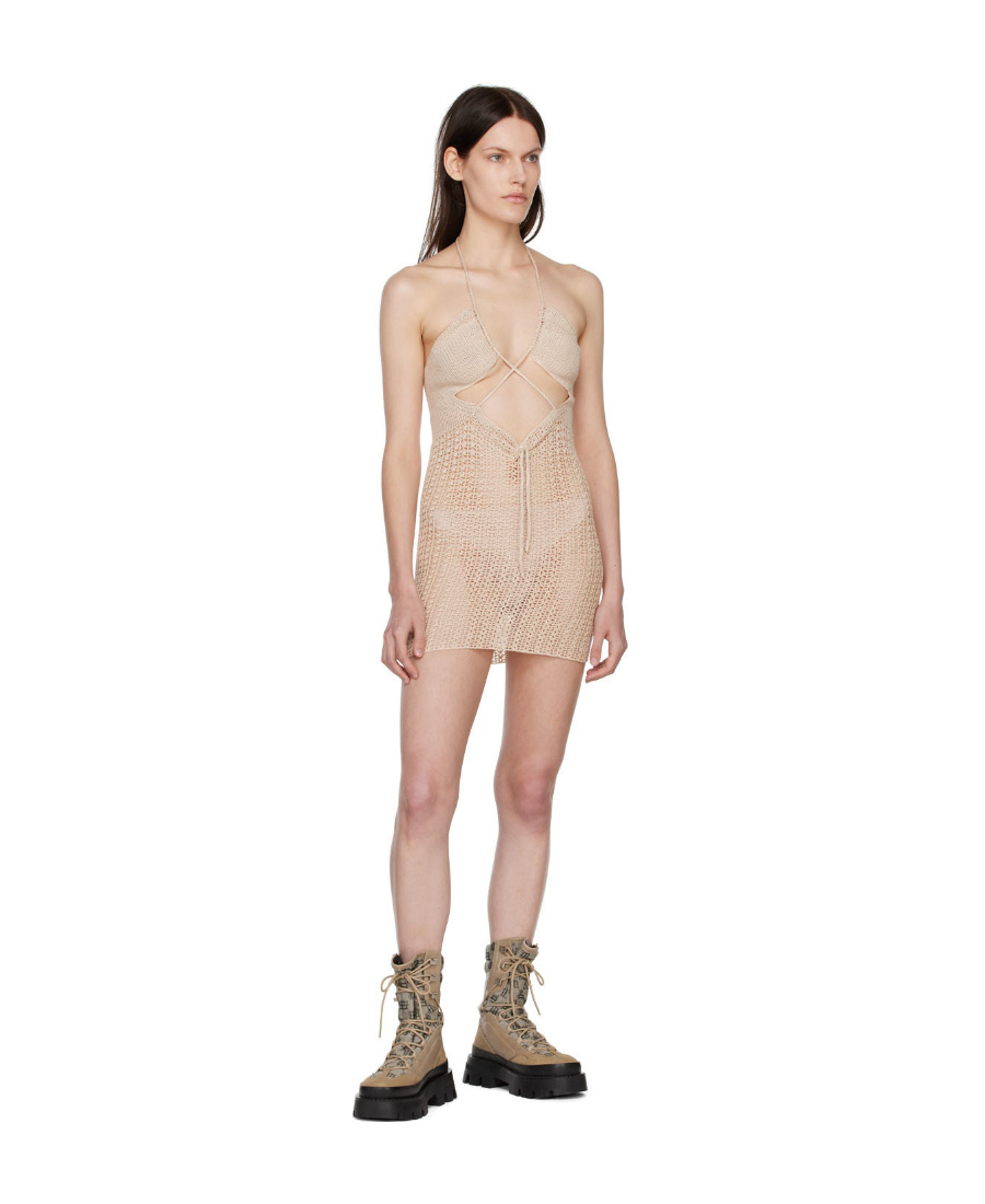 Misbhv Beige Cotton Mini Dress In Nude