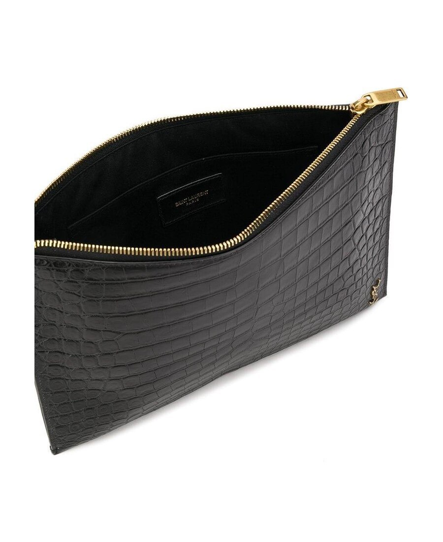 Saint Laurent Monogram Embossed Pouch In Black