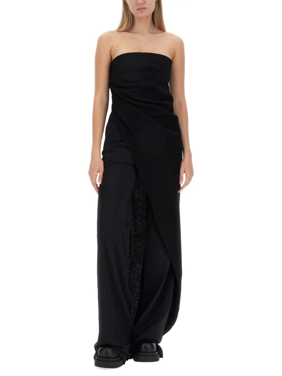 Rick Owens Strapless Asymmetric Virgin Wool Top In Black