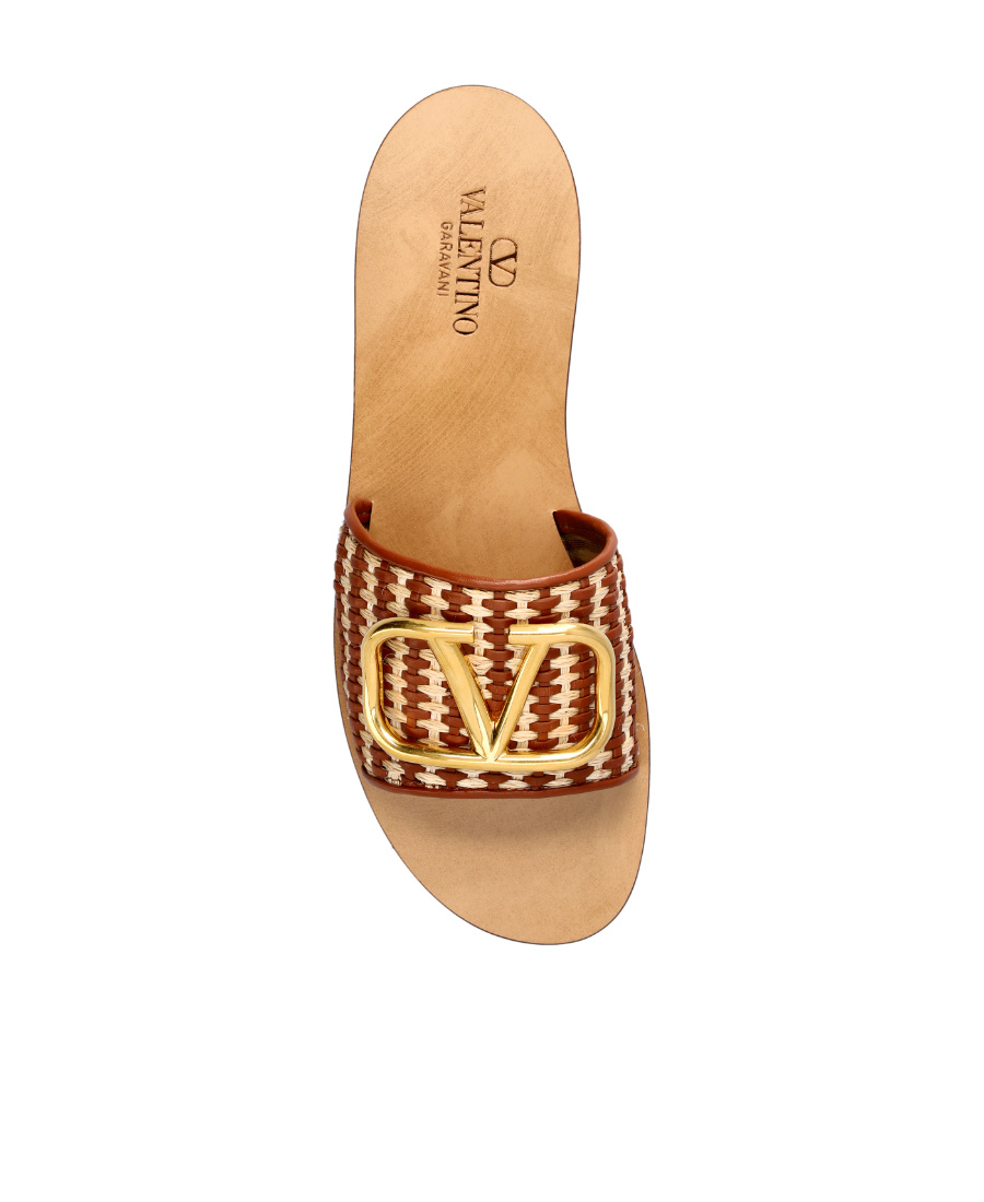 Valentino Vlogo Signature Woven Slide Sandals In Brown