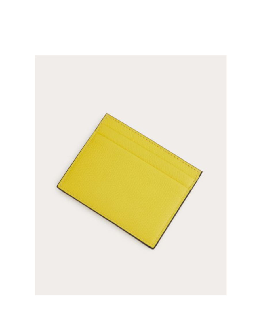 Valentino Vlogo Signature Leather Card Holder In Yellow
