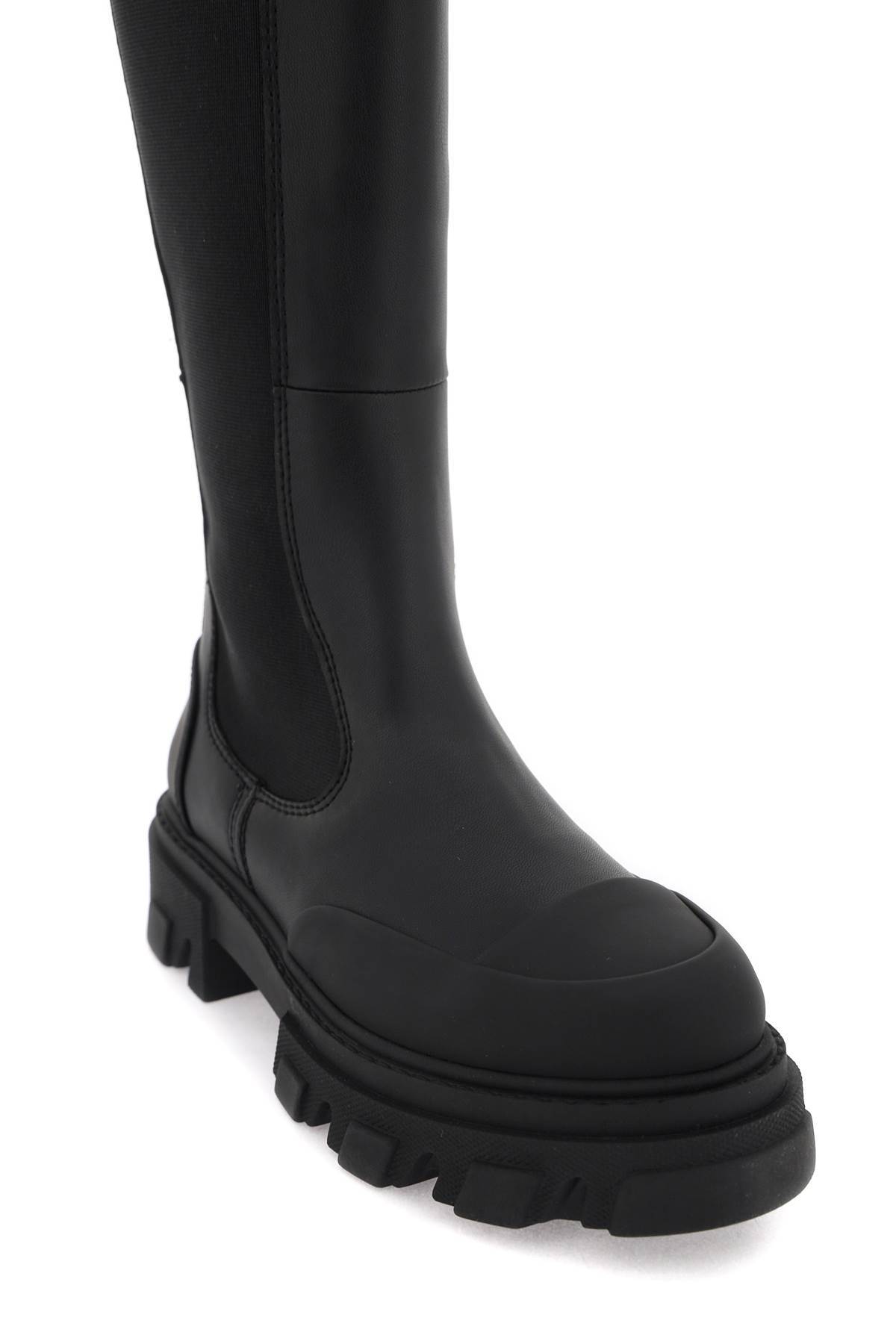 Ganni Black Knee-high Chelsea Boots - Size 41 Calf Leather In Black