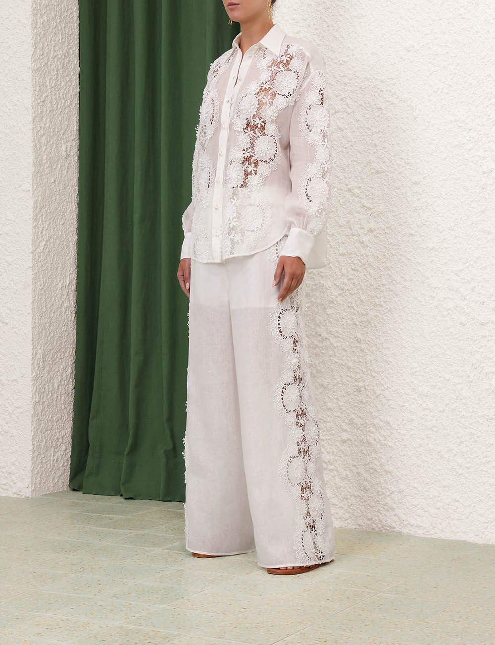 Shop Zimmermann Halliday Floral-lace Linen Shirt In White