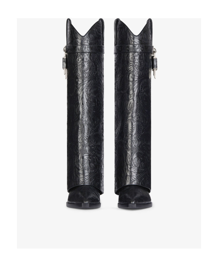 Givenchy Shark Lock Leather Knee-high Cowboy Boot In Black