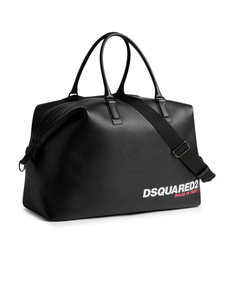Dsquared2 Bob Leather Logo Duffle Bag In Black