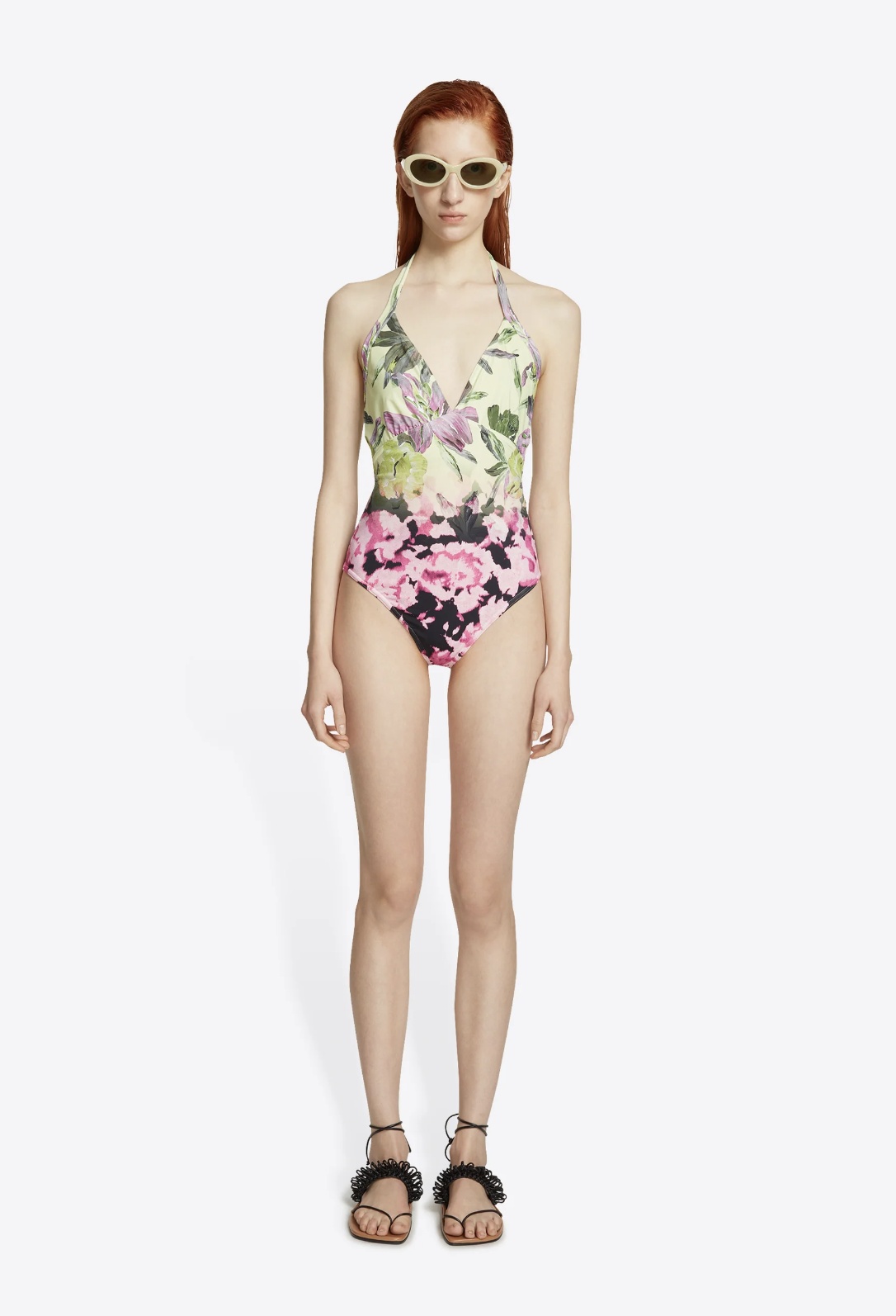 Shop Dries Van Noten V-neck One-piece Swimsuit In Multicolor