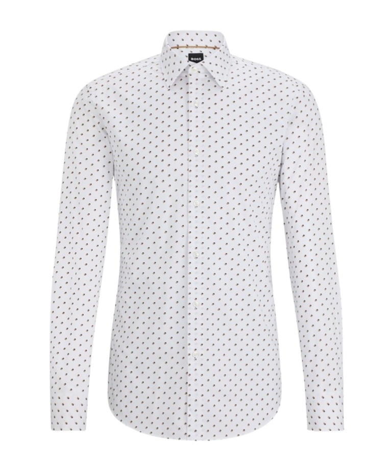 Hugo Boss Slim-fit Shirt In Geometric-print Performance-stretch Jersey In White