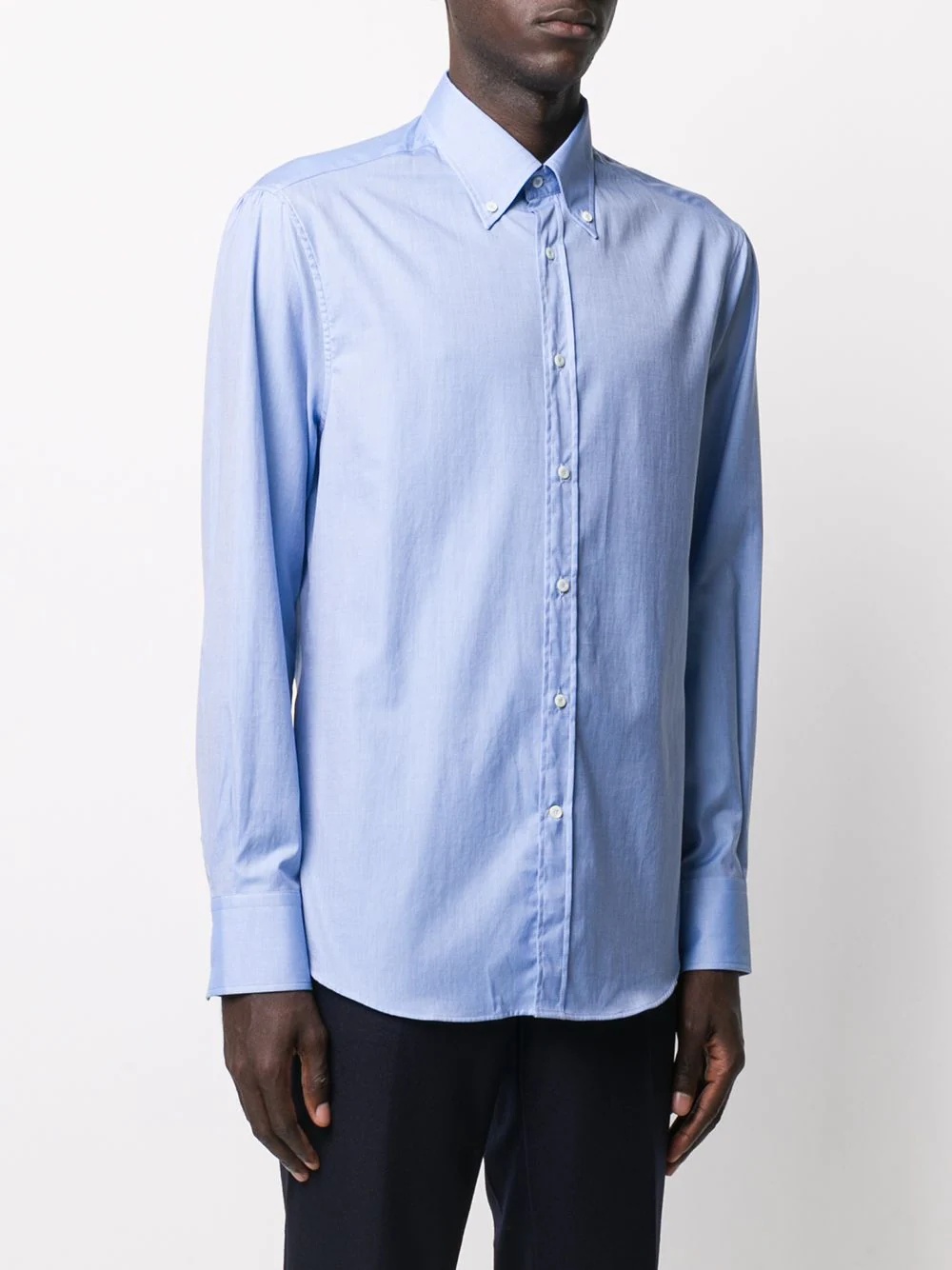 Brunello Cucinelli Plain Blue Cotton Shirt In Blue
