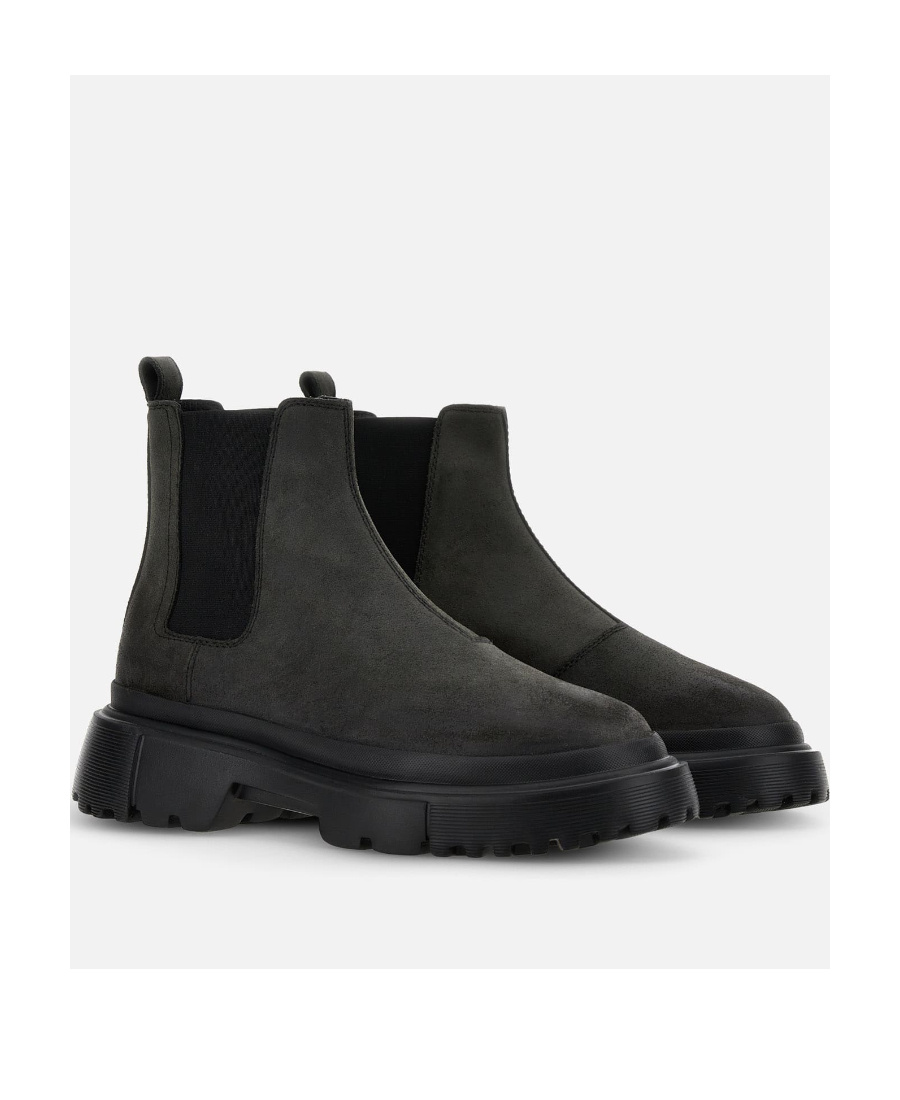 Hogan Man Ankle Boots Grey Size 8.5 Leather In Black