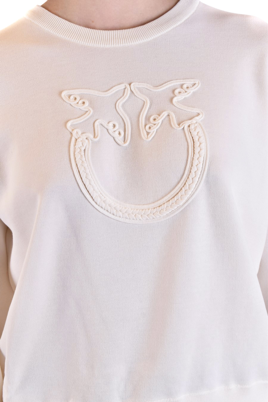 Shop Pinko Round Collar Long Sleeve Sweater In White