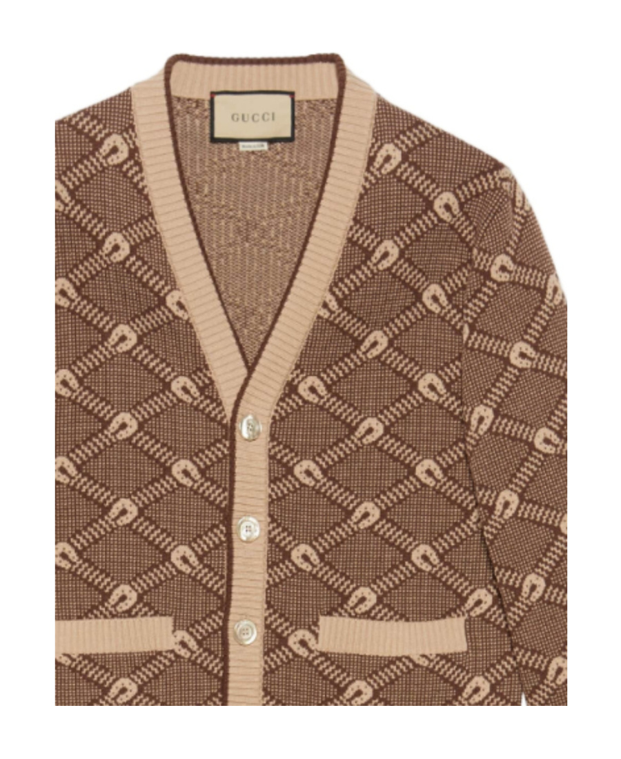 Gucci Jacquard Knit Cardigan In Brown