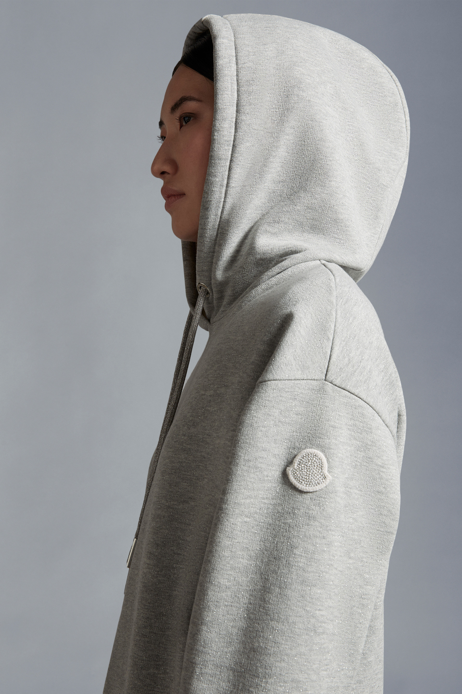 Moncler Logo-patch Cotton Hoodie In Gray