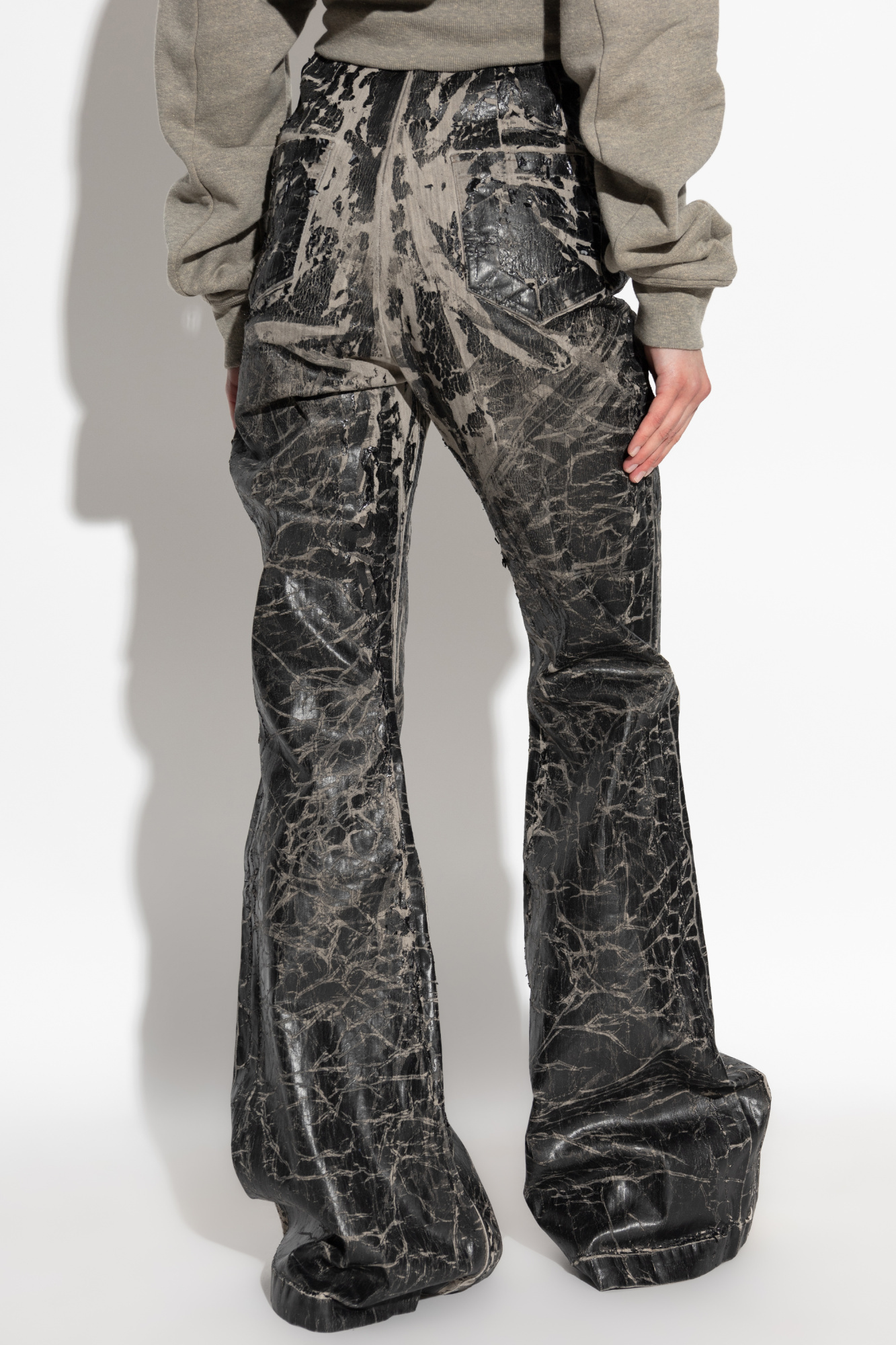 Rick Owens Drkshdw Crackle-effect Flared Trousers In Gray