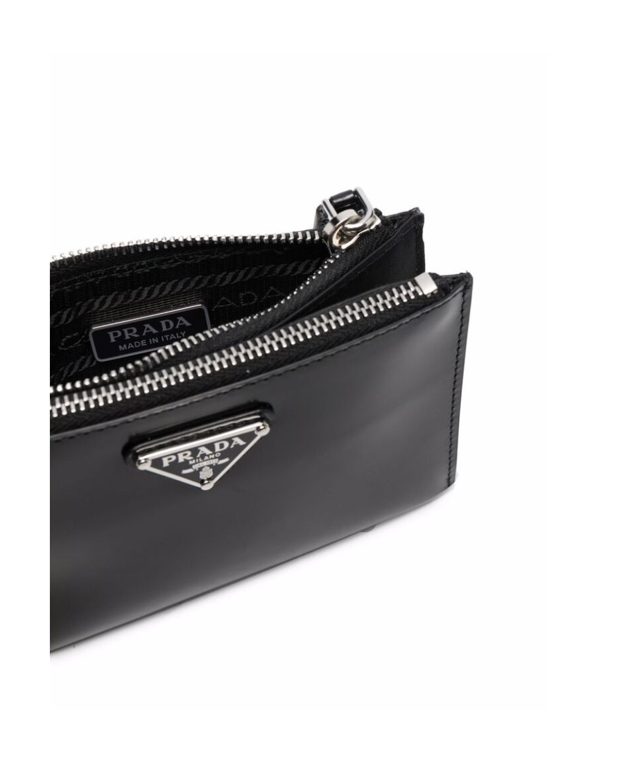 Prada Logo Plaque Zip-up Wallet In Black