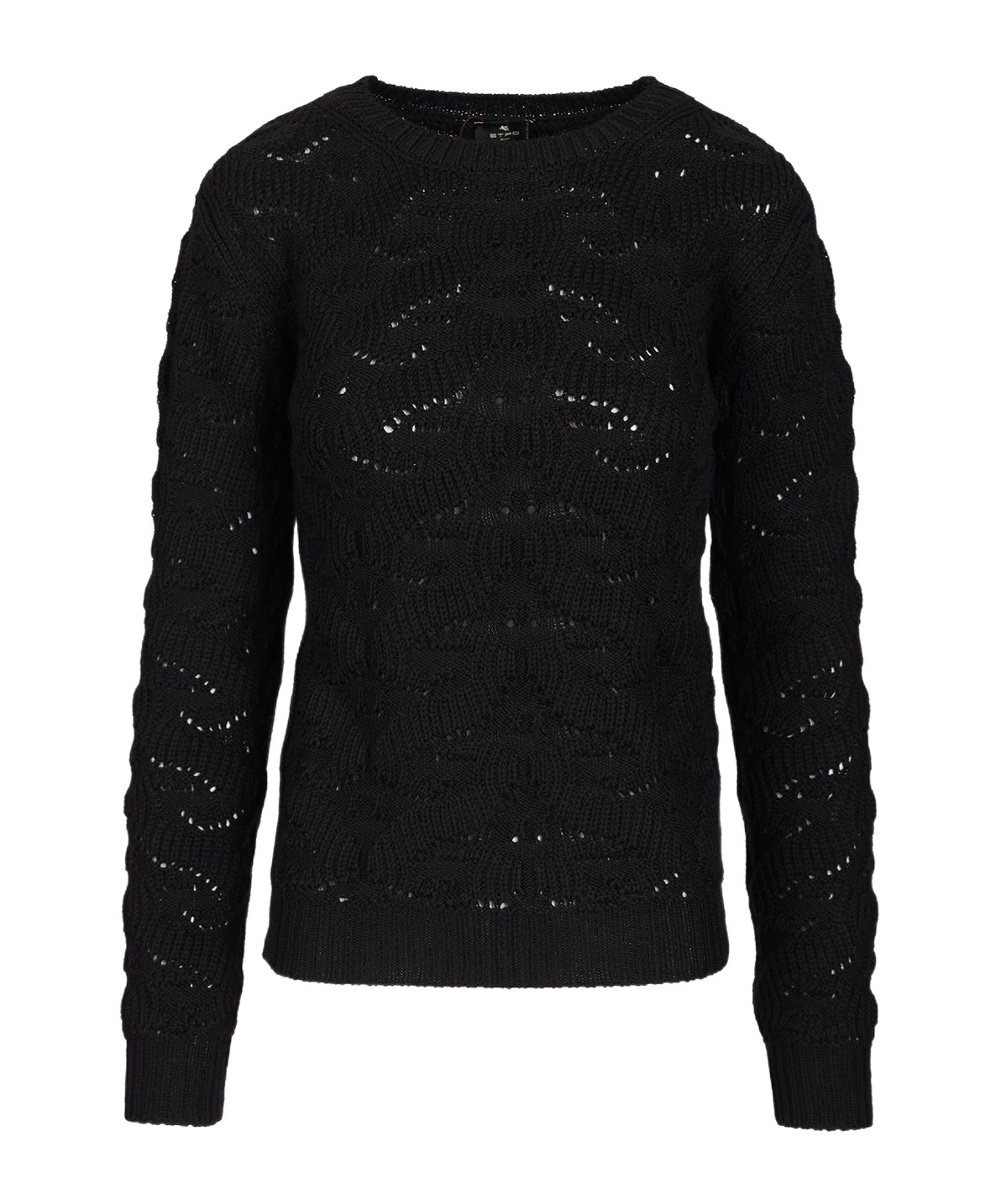 Etro Open Work Crewneck Wool Sweater In Black