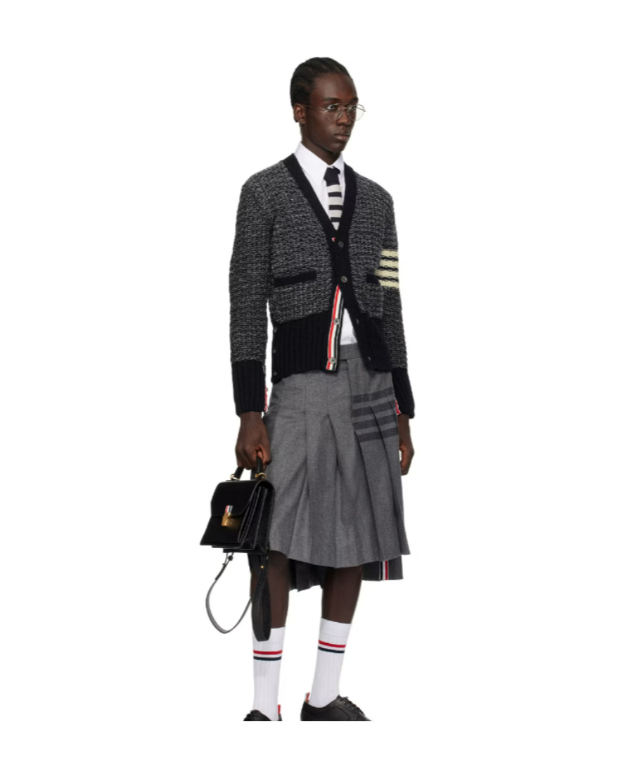 Thom Browne 4-bar Mélange-effect Cardigan In Black