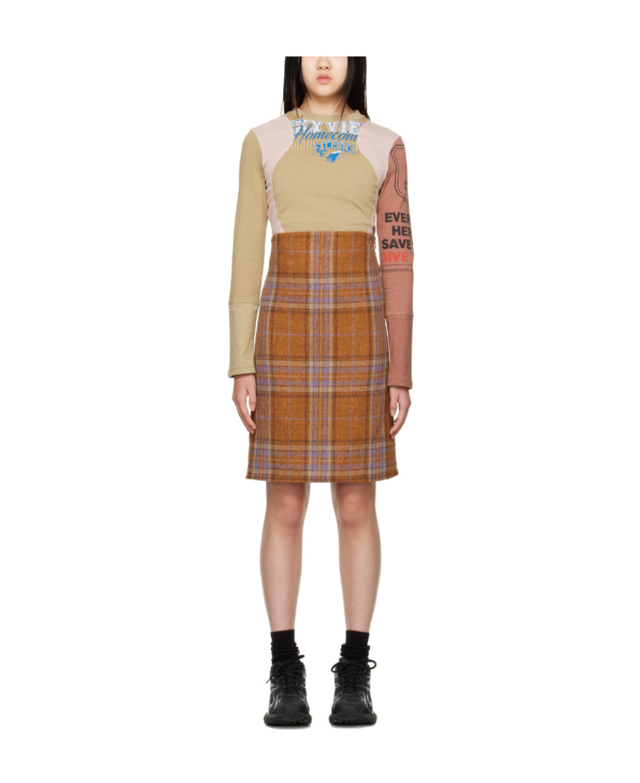We11 Done Logo Checked Dress In Brown