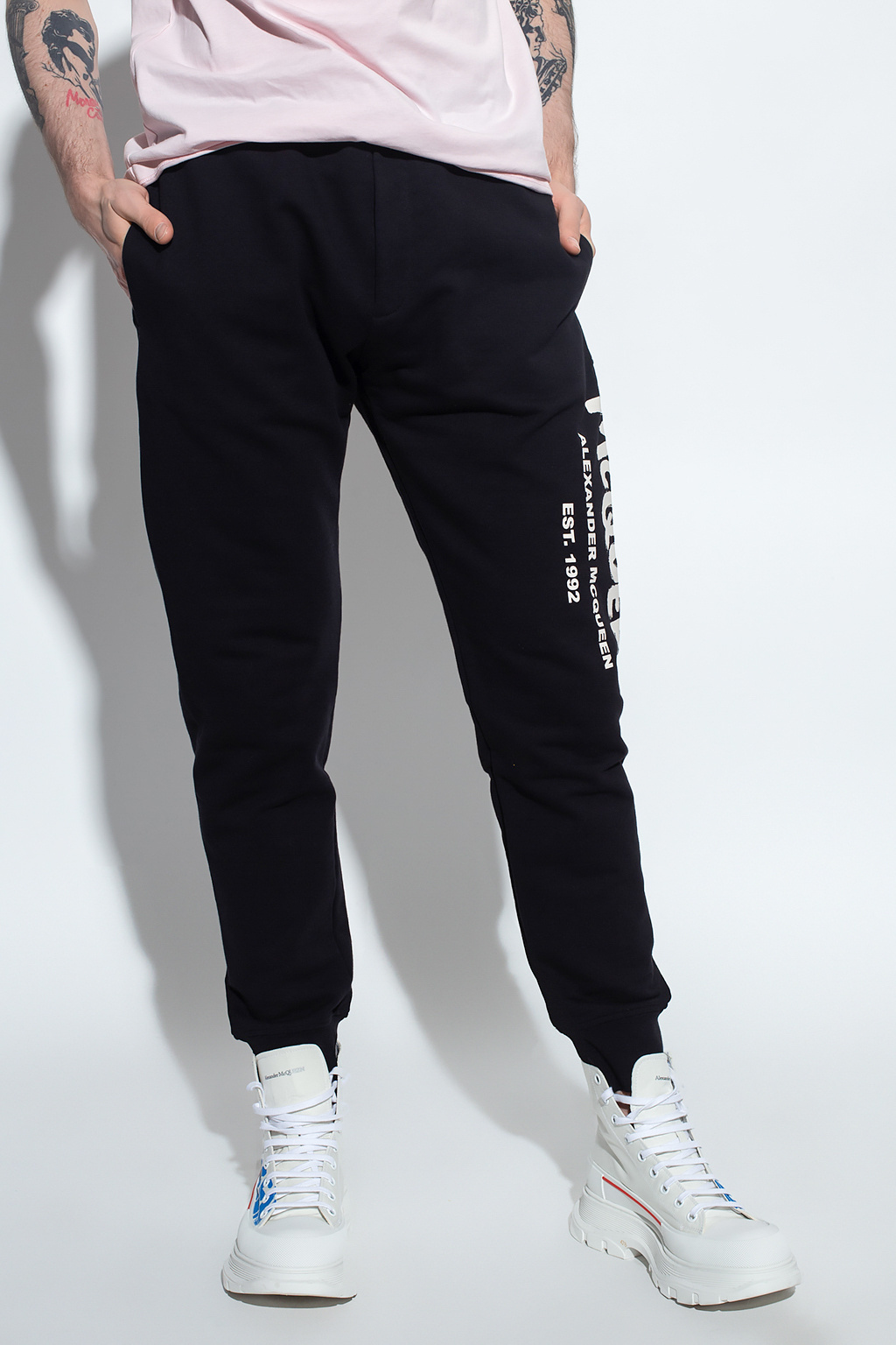 Alexander Mcqueen Logo Graffiti Print Track Pants In Black