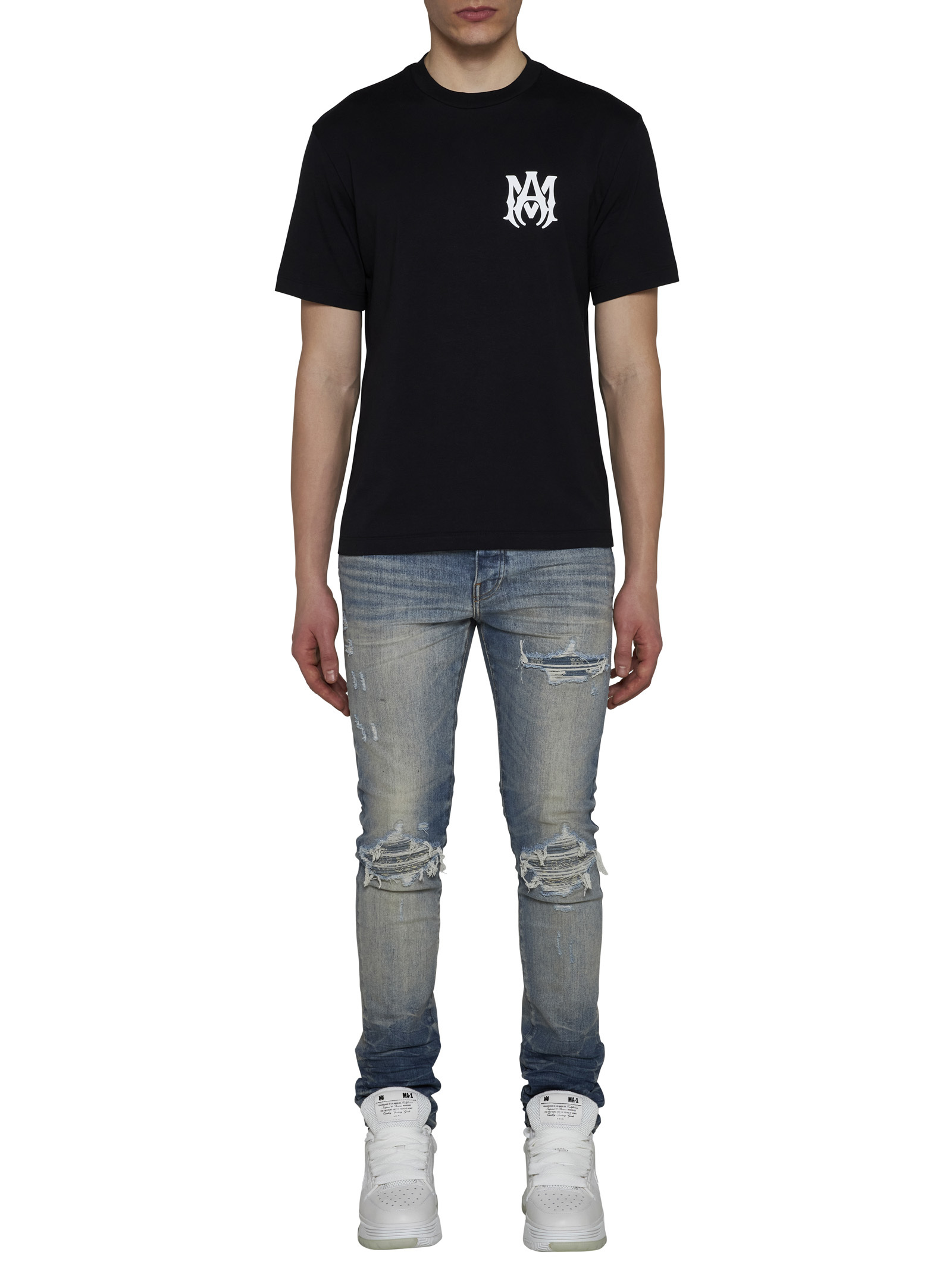 Amiri Jazz Wolf Black Crewneck T-shirt With Logo Lettering On The Front And Maxi Print On The Rear In Cott In Black