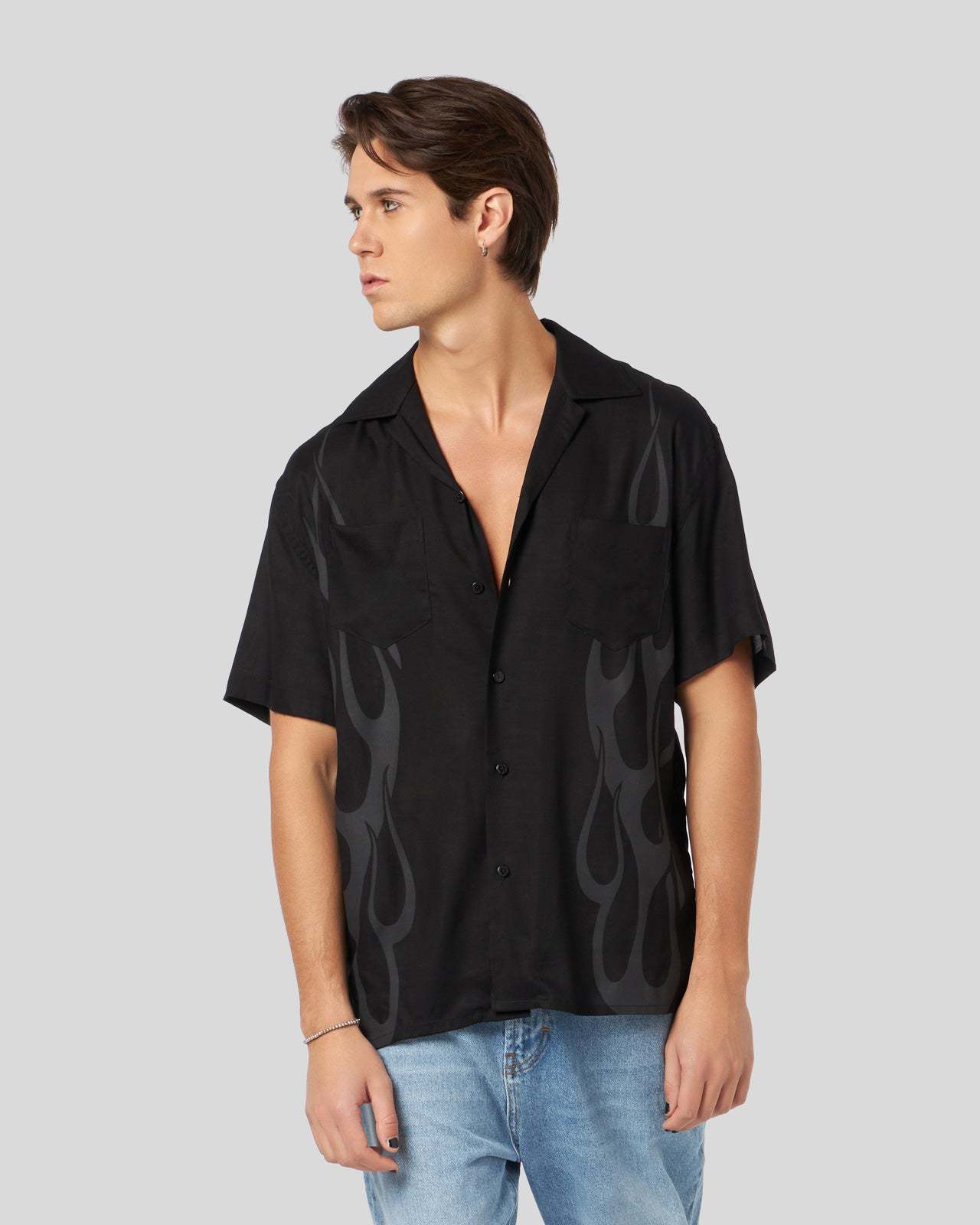 Vision Of Super Long-sleeved Flame Pattern Shirt In Black