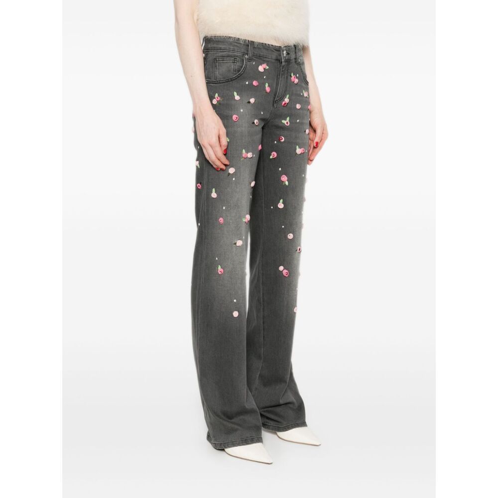 Blumarine Embroidered Denim Straight Jeans In Black