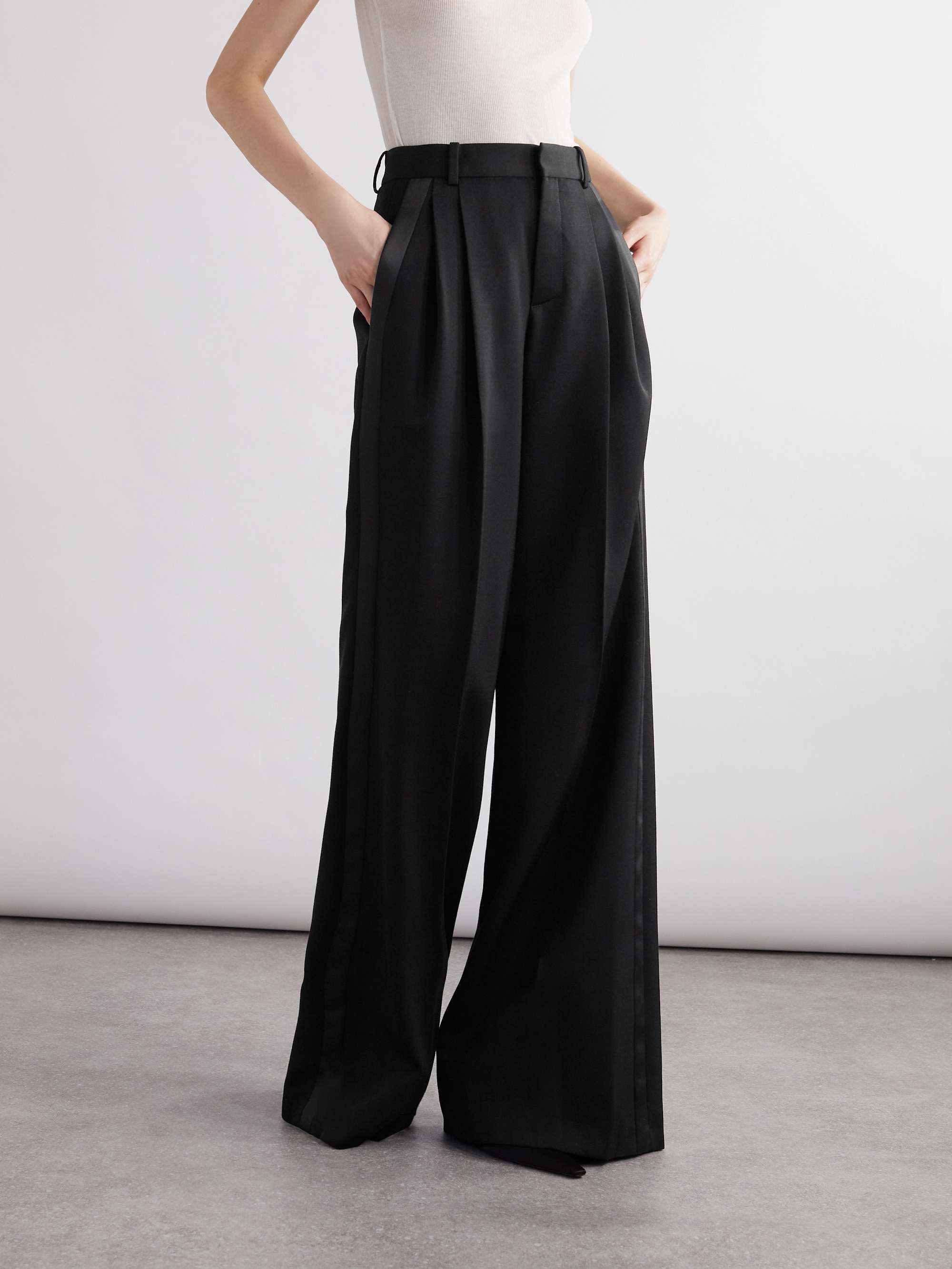 Saint Laurent Grain De Poudre Wool Wide-leg Pants In Black