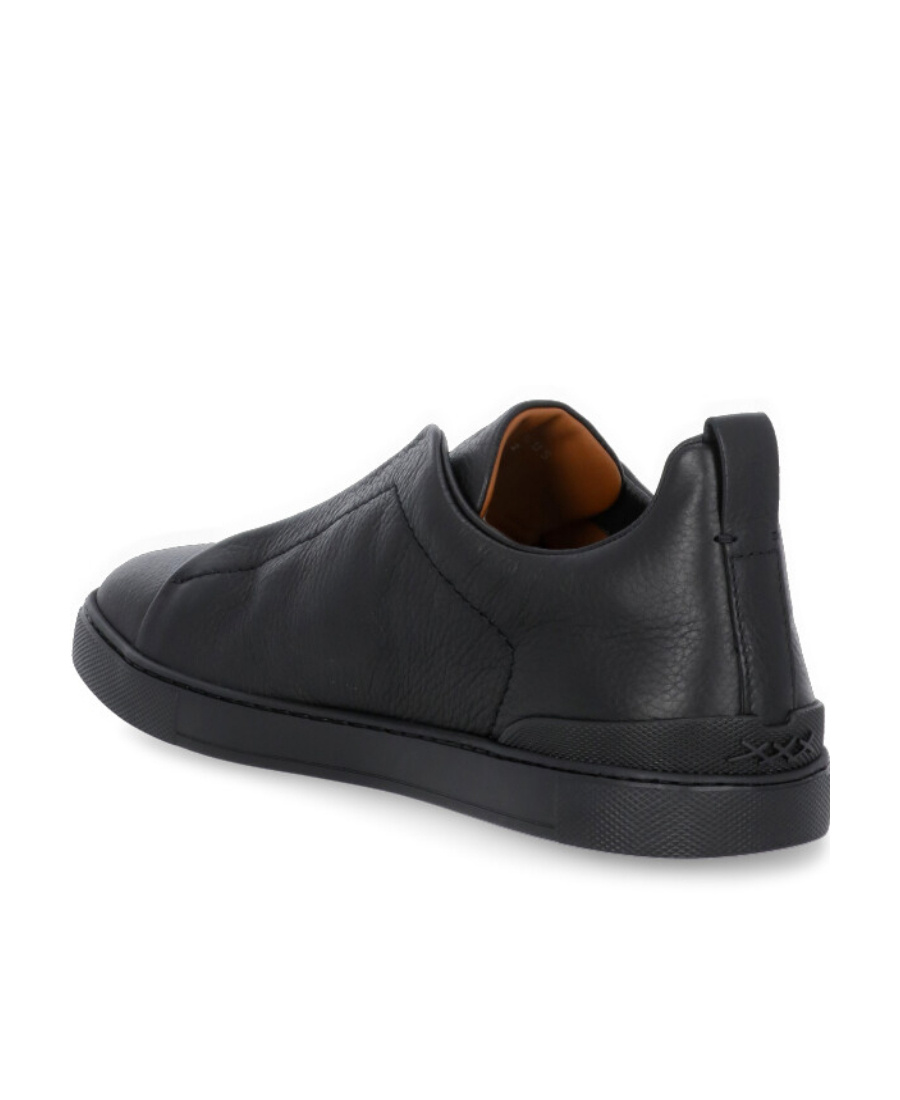 Zegna Triple Stitch Deerskin Leather Slip-on Sneaker In Black
