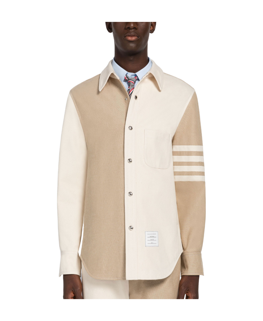 Thom Browne 4-bar Patchwork Denim Shirt In White