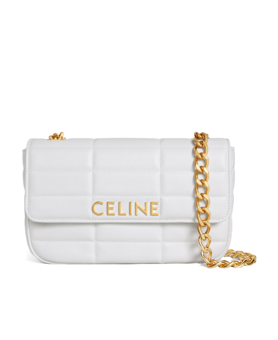 Celine Quilted Chain Shoulder Bag In White