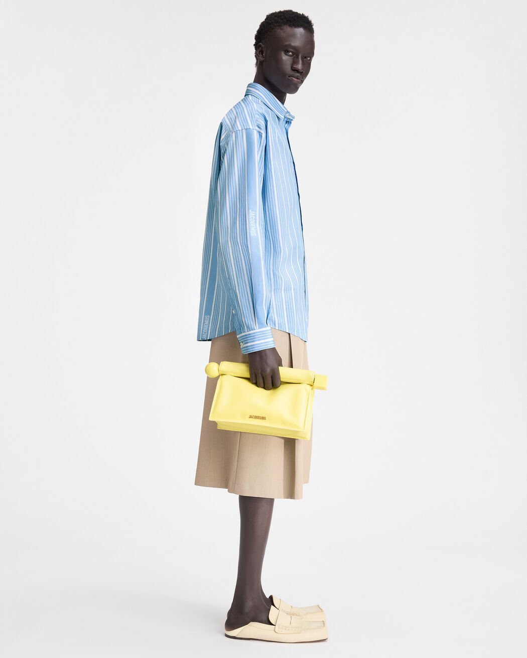 Shop Jacquemus Striped Collared Long-sleeve Shirt In Blue