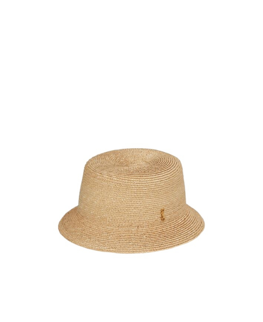 Saint Laurent Logo-plaque Straw Bucket Hat In Rope
