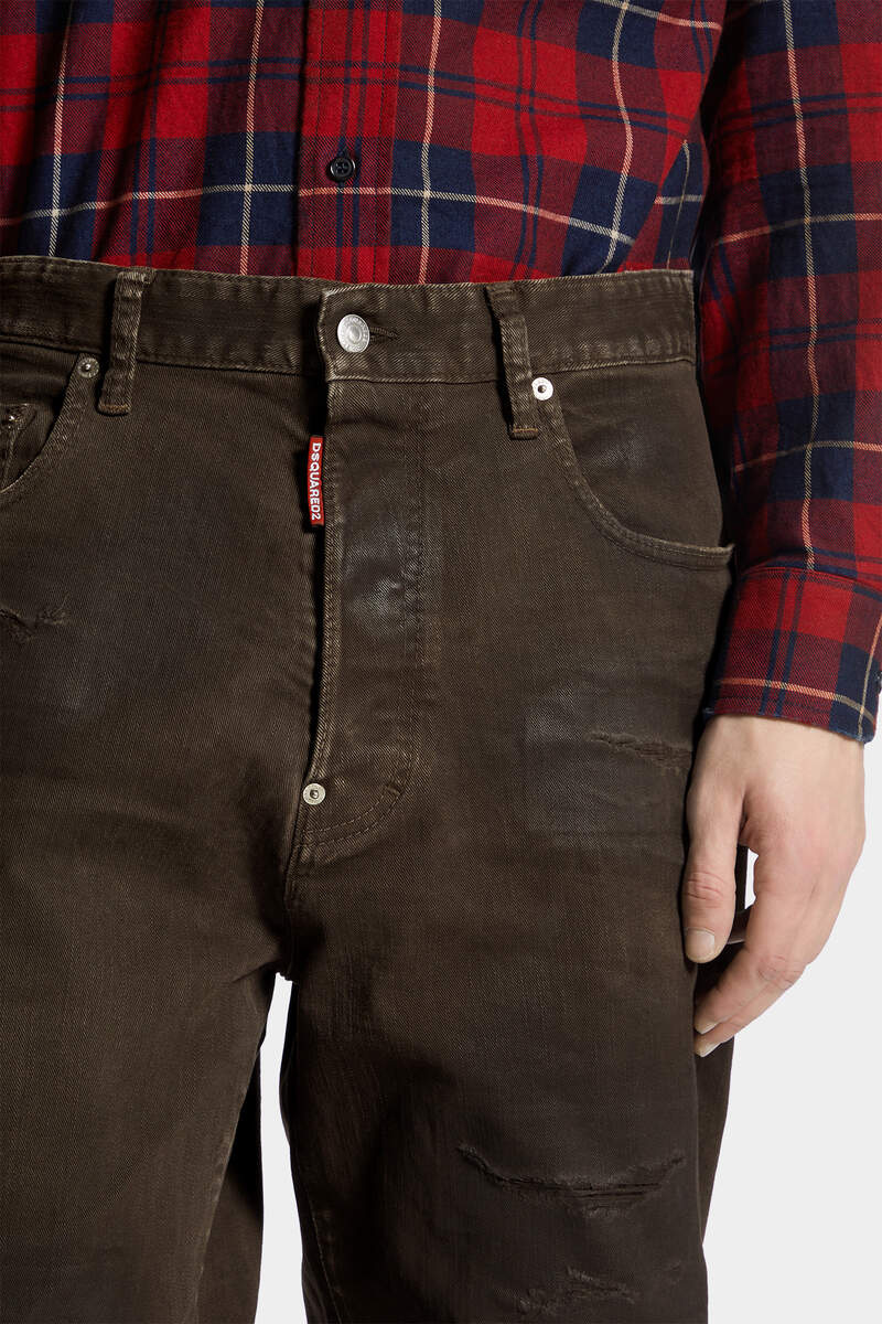 Dsquared2 Bull Leatherette Wash Loose Jeans In Brown