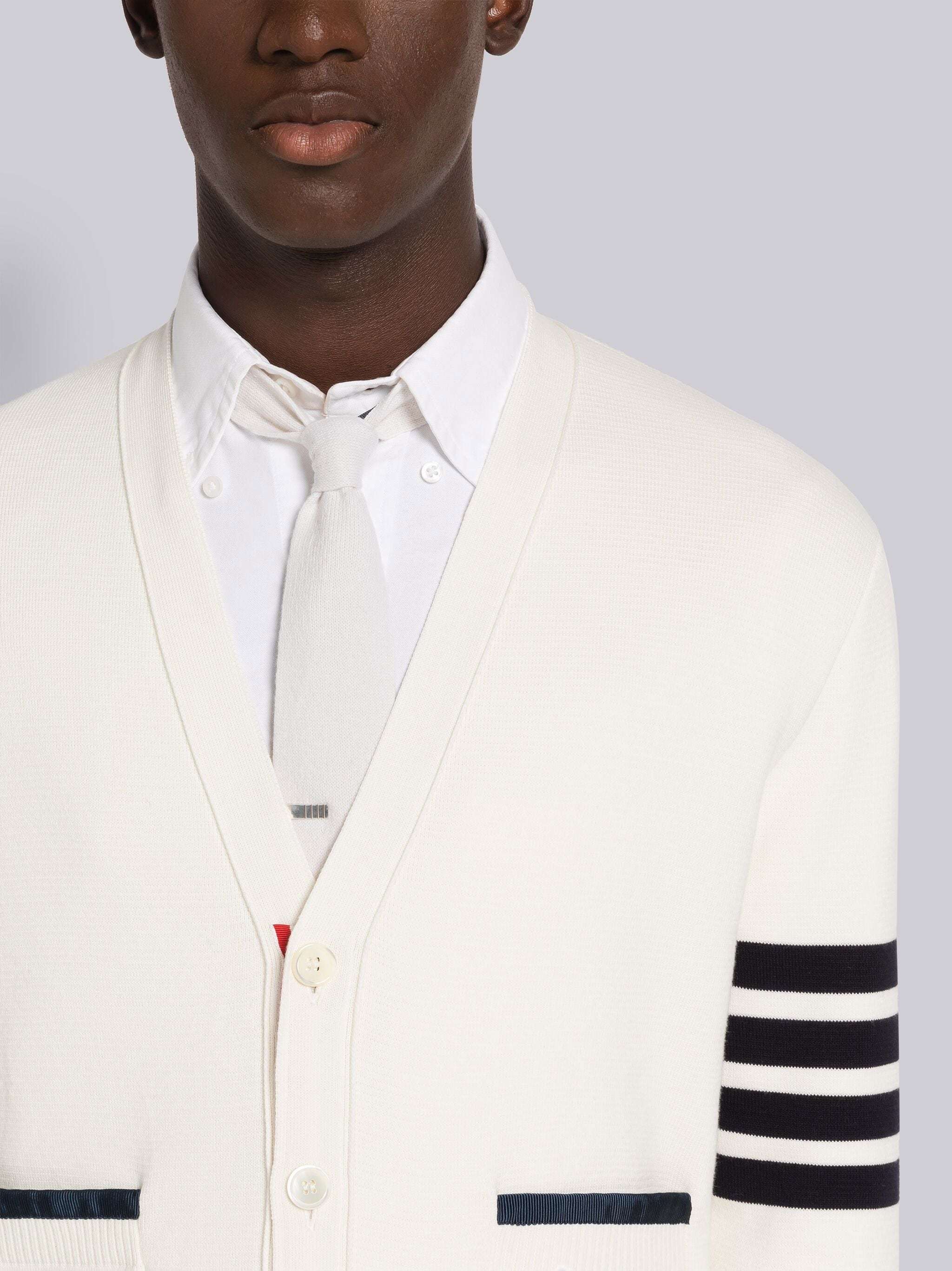 Thom Browne 4-bar Striped Cardigan In White