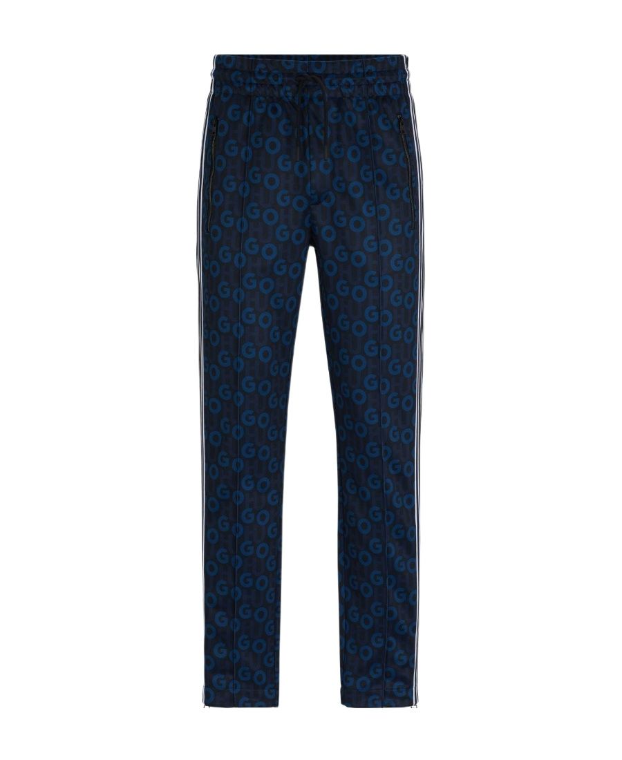 Hugo Boss Monogram-print Side-stripe Track Pants In Black