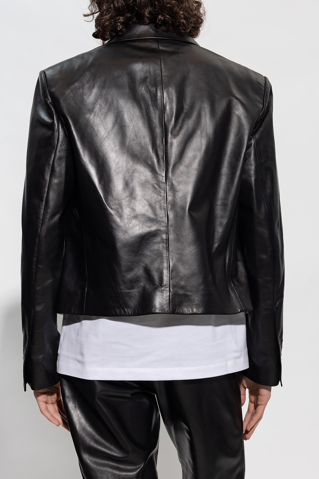 Ferragamo Slim-cut Leather Blazer With Chest Welt Pocket In Black