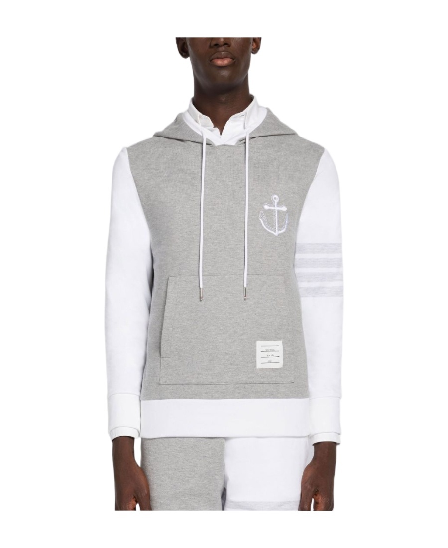 Thom Browne Anchor-embroidery Panelled Hoodie In Gray