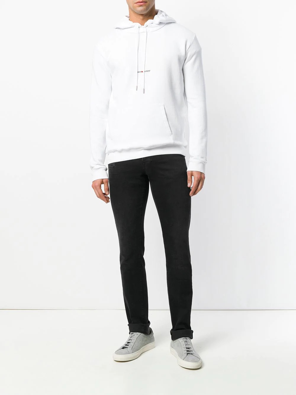 Saint Laurent Signature Logo Cropped Hooded Sweatshirt In White