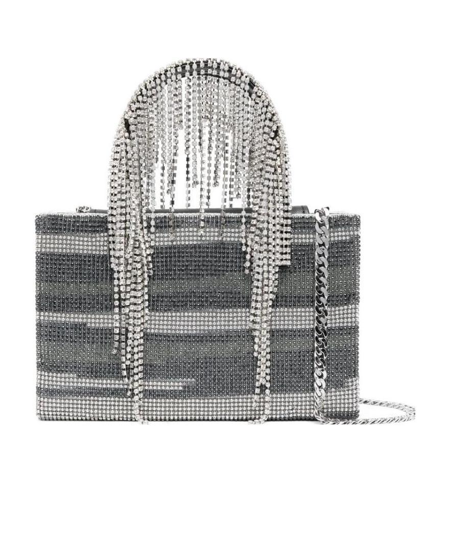 Kara Crystal-embellished Fringe Tote Bag In Gray