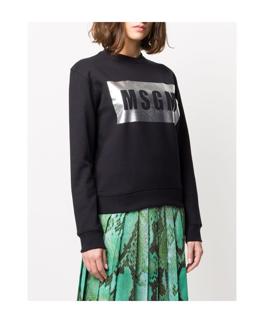 Msgm Foil Logo Print Sweatshirt In Black