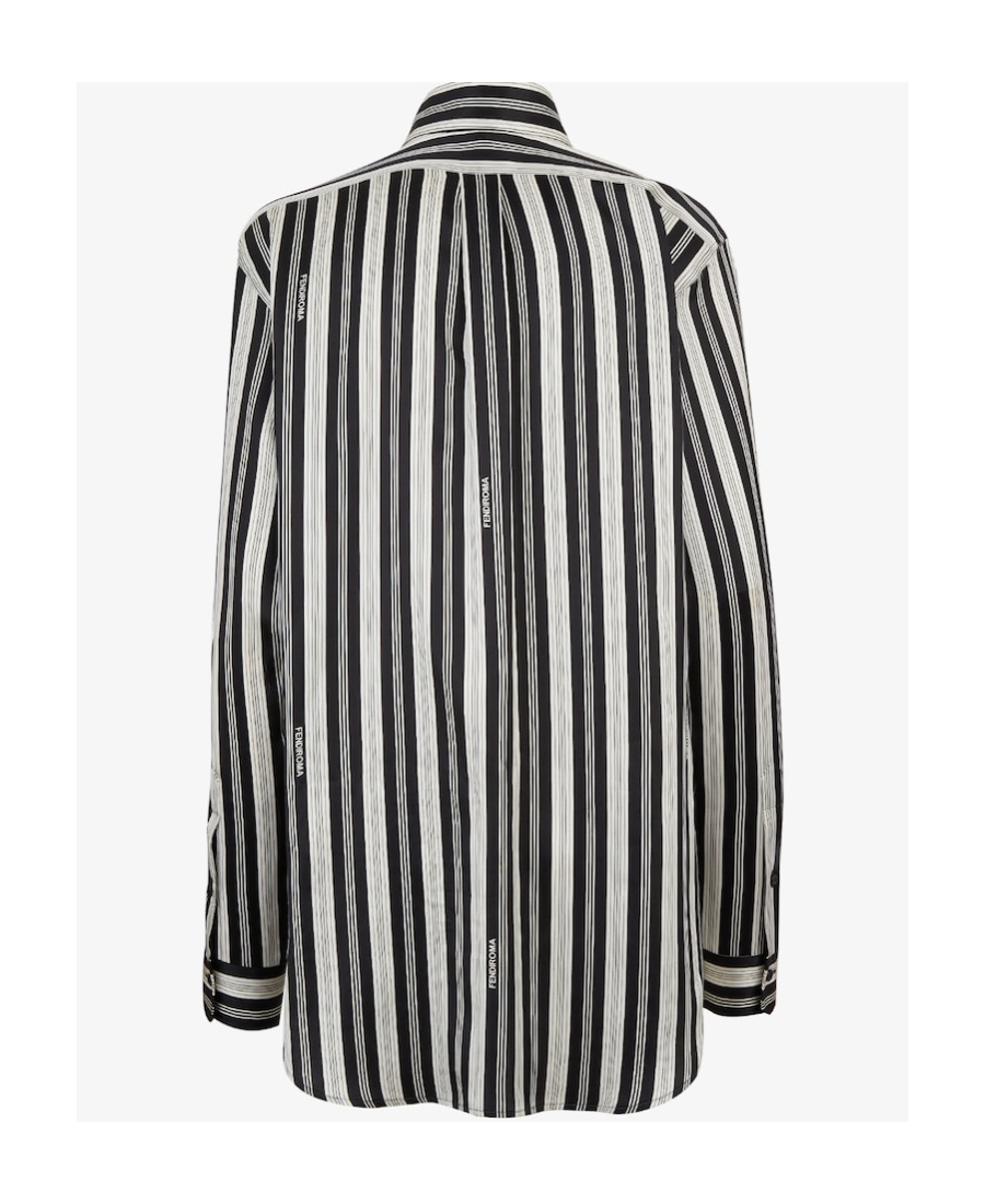 Shop Fendi Striped Satin Silk Shirt In Black