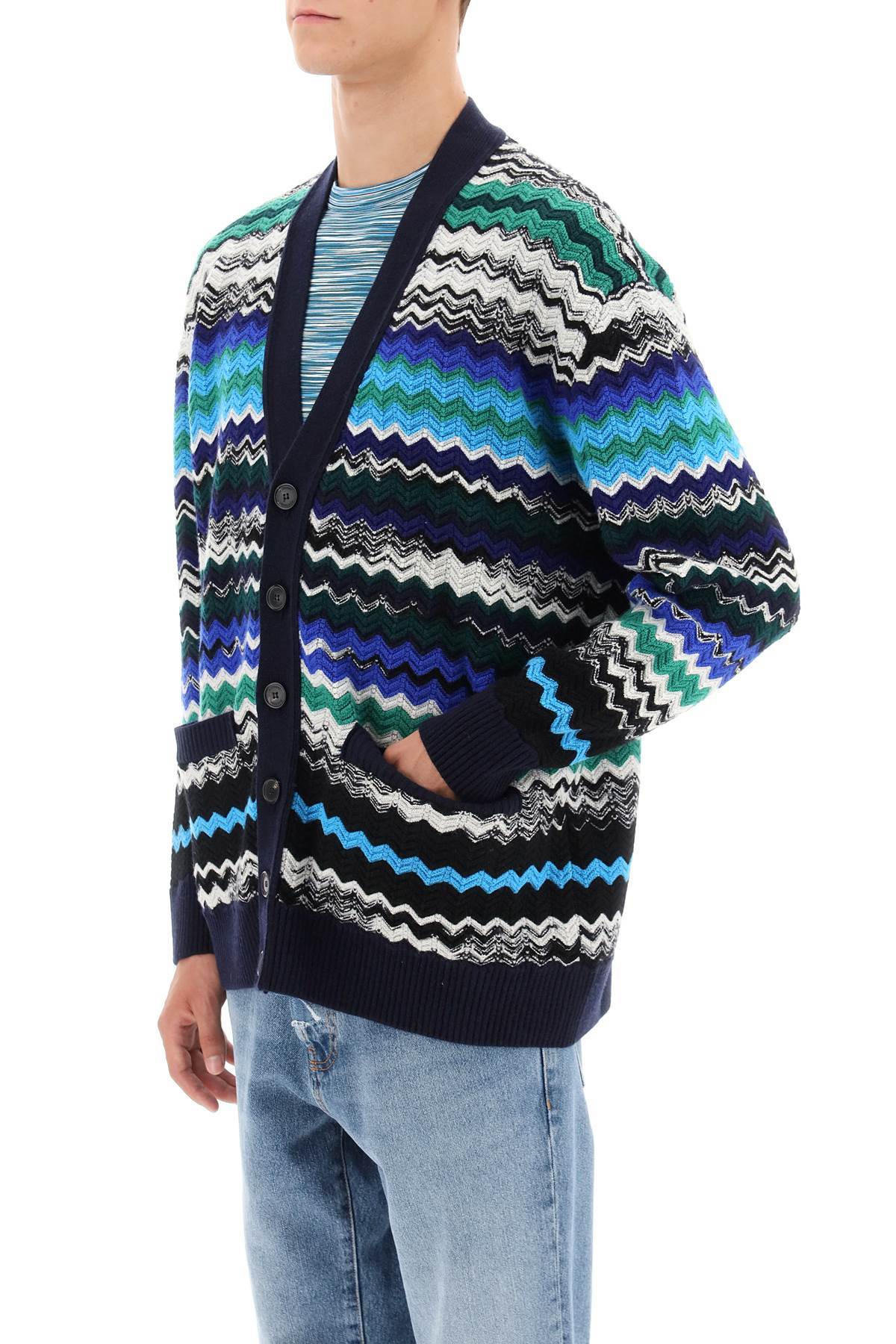 Missoni Zig-zag Knitted Wool-blend Cardigan In Black