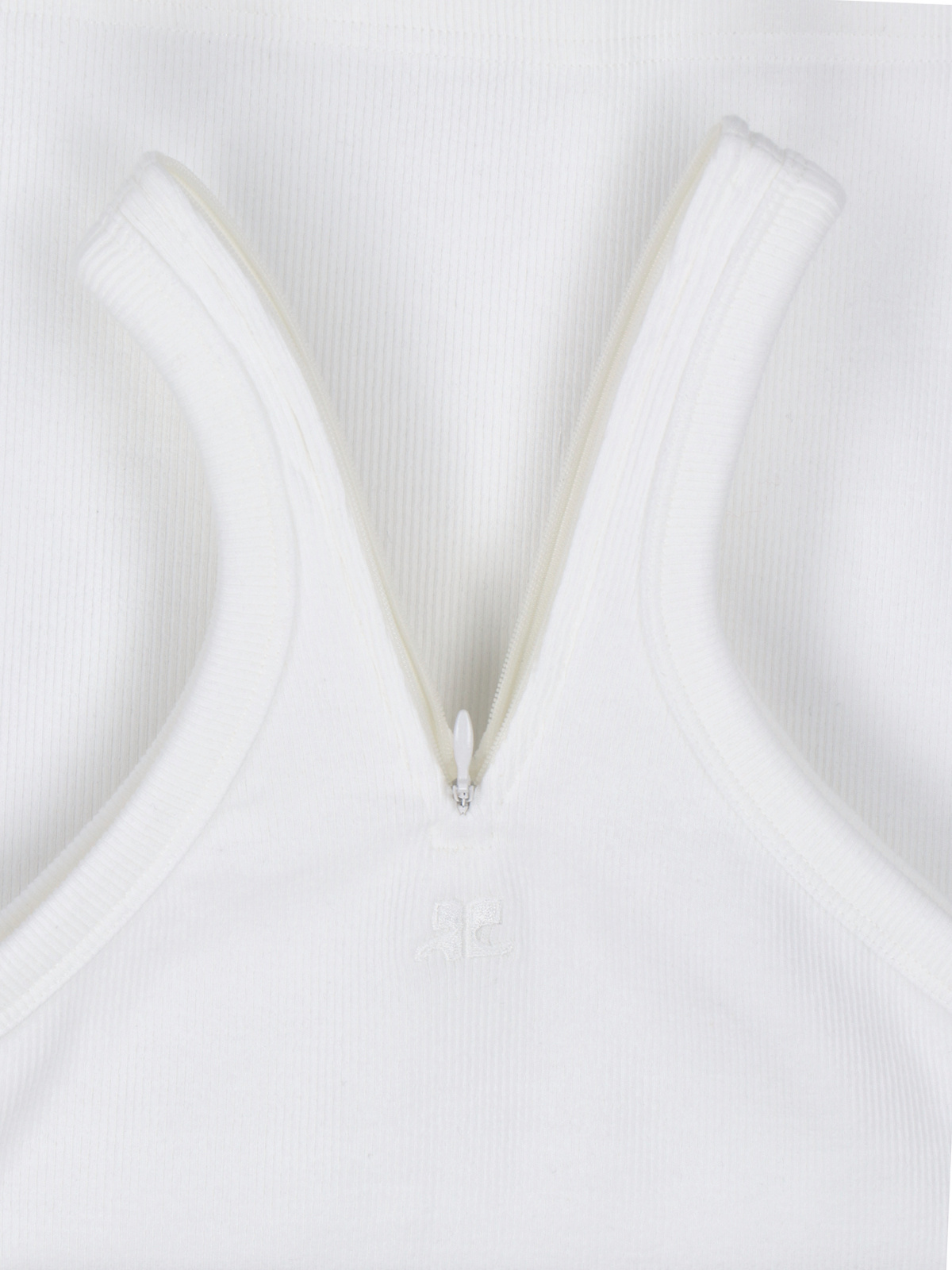 Courrèges Ribbed Tank Top With Zipper On The Neckline In White